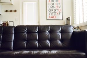 Photo of a black leather sofa
